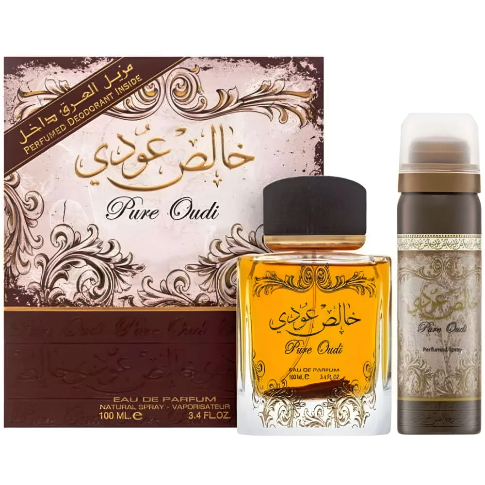 set lattafa: pure oudi, eau de parfum, unisex, 100 ml + pure oudi, anti-perspirant, deodorant spray, unisex, 50 ml 1 Set Lattafa: Pure Oudi, Eau De Parfum, Unisex, 100 ml + Pure Oudi, Anti-Perspirant, Deodorant Spray, Unisex, 50 ml